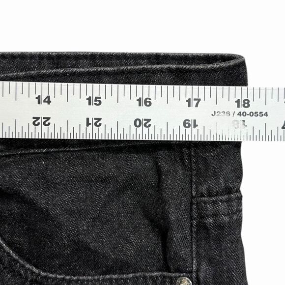 Romwe Black Distressed Jeans Sz 36 Checker Patch Ripped Straight Fit Punk - Picture 4 of 11